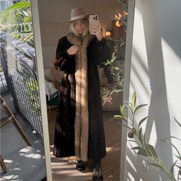 100% real Mink full length coat fox details mink fur coat - Picture 3 of 15